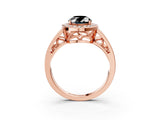 Rose gold Fancy Black Oval Cut Diamond Halo Ring with Split Shank and Bezel Accents and Prong Setting_3