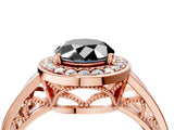 Rose gold Fancy Black Oval Cut Diamond Halo Ring with Split Shank and Bezel Accents and Prong Setting_4