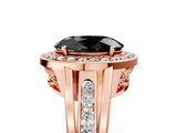 Rose gold Fancy Black Oval Cut Diamond Halo Ring with Split Shank and Bezel Accents and Prong Setting_5