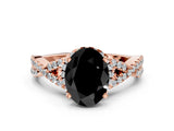 Rose gold Fancy Black Oval Cut Diamond Halo Twist Band Solitaire Prong Setting Ring