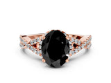 Rose gold Fancy Black Oval Cut Diamond  Halo Twist Band Solitaire Prong Setting Ring_24