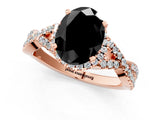 Rose gold Fancy Black Oval Cut Diamond  Halo Twist Band Solitaire Prong Setting Ring_25