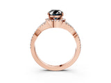 Rose gold Fancy Black Oval Cut Diamond  Halo Twist Band Solitaire Prong Setting Ring_27