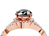 Rose gold Fancy Black Oval Cut Diamond  Halo Twist Band Solitaire Prong Setting Ring_28