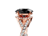 Rose gold Fancy Black Oval Cut Diamond  Halo Twist Band Solitaire Prong Setting Ring_29