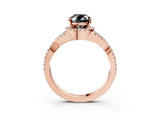 Rose gold Fancy Black Oval Cut Diamond Halo Twist Band Solitaire Prong Setting Ring_3