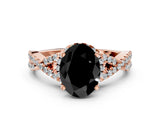 Rose gold Fancy Black Oval Cut Diamond  Halo Twist Band Solitaire Prong Setting Ring_42