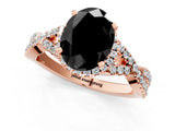 Rose gold Fancy Black Oval Cut Diamond  Halo Twist Band Solitaire Prong Setting Ring_43
