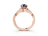 Rose gold Fancy Black Oval Cut Diamond  Halo Twist Band Solitaire Prong Setting Ring_45