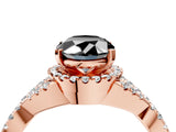 Rose gold Fancy Black Oval Cut Diamond  Halo Twist Band Solitaire Prong Setting Ring_46