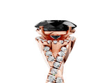 Rose gold Fancy Black Oval Cut Diamond Halo Twist Band Solitaire Prong Setting Ring_5