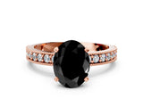 Rose gold Fancy Black Oval Cut Diamond Milgrain Pavé Engagement Ring with Four-Prong Setting