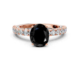 Rose gold Fancy Black Oval Cut Diamond Pavé Band Solitaire Ring with Prong Setting_12