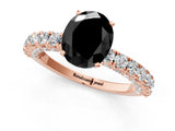 Rose gold Fancy Black Oval Cut Diamond Pavé Band Solitaire Ring with Prong Setting_13