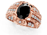 Rose gold Fancy Black Oval Cut Diamond Pave Art Deco Split Shank Ring with Four-Prong Setting_1