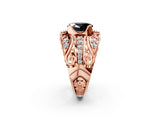 Rose gold Fancy Black Oval Cut Diamond Pave Art Deco Split Shank Ring with Four-Prong Setting_2