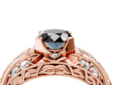 Rose gold Fancy Black Oval Cut Diamond Pave Art Deco Split Shank Ring with Four-Prong Setting_4