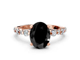 Rose gold Fancy Black Oval Cut Diamond Prong Set Engagement Ring with Pave Band