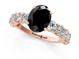 Rose gold Fancy Black Oval Cut Diamond Prong Setting with Side Stones on a Pave Band_1
