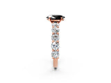 Rose gold Fancy Black Oval Cut Diamond Prong Setting with Side Stones on a Pave Band_2