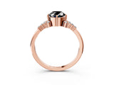 Rose gold Fancy Black Oval Cut Diamond Ring with Side Stones and Four-Prong Setting_15