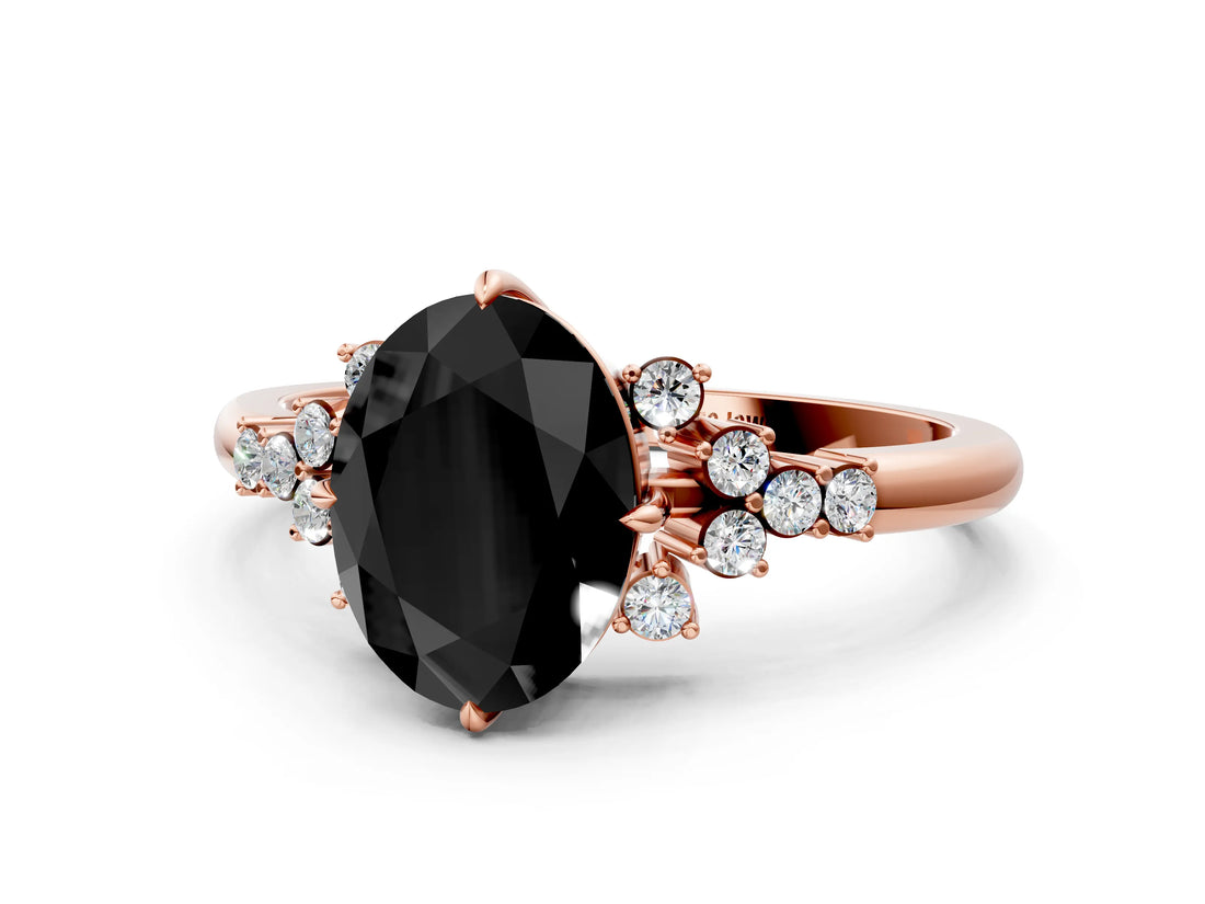 Rose gold Fancy Black Oval Cut Diamond Ring with Side Stones and Four-Prong Setting_60