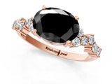 Rose gold Fancy Black Oval Cut Diamond Scattered Round Accent Ring with Prong Setting_13
