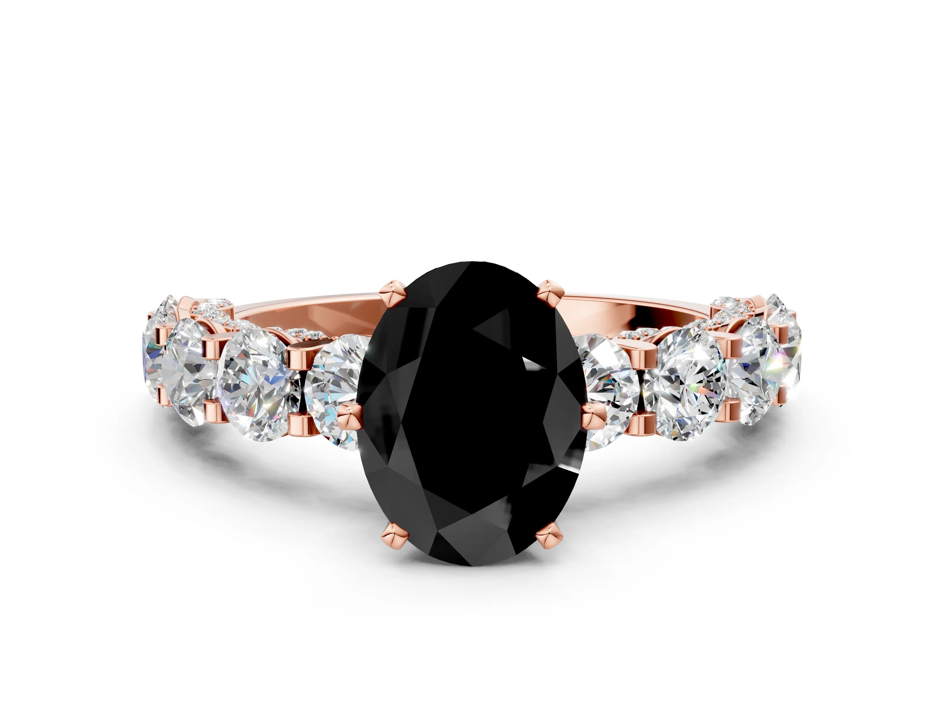 Rose gold Fancy Black Oval Cut Diamond Side Stone Engagement Ring with Four-Prong Setting_36