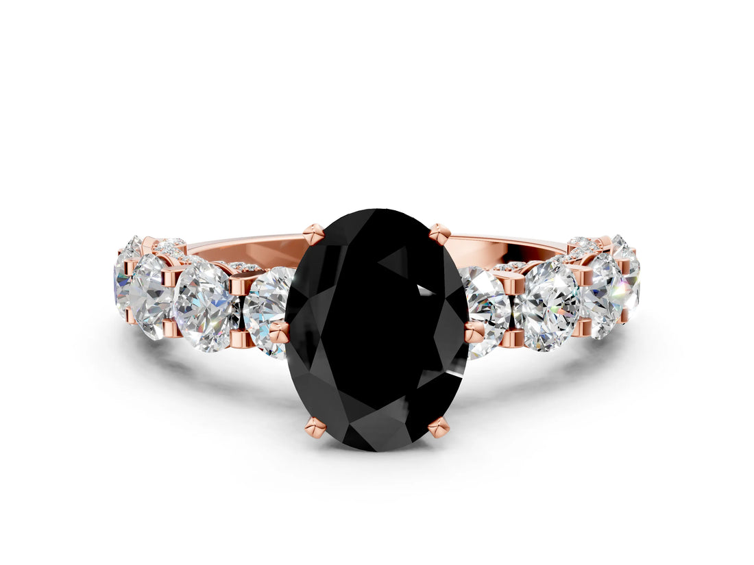 Rose gold Fancy Black Oval Cut Diamond Side Stone Engagement Ring with Four-Prong Setting_36