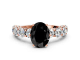 Rose gold Fancy Black Oval Cut Diamond Side Stone Engagement Ring with Four-Prong Setting_36