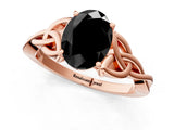 Rose gold Fancy Black Oval Cut Diamond Solitaire Engagement Ring with Celtic Knot Band and Four-Prong Setting_1