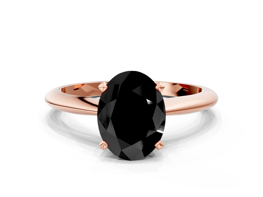 Rose gold Fancy Black Oval Cut Diamond Solitaire Engagement Ring with Classic Band and Four-Prong Setting_12