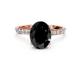 Rose gold Fancy Black Oval Cut Diamond Solitaire Engagement Ring with Pavé Band and Prong Setting