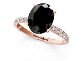 Rose gold Fancy Black Oval Cut Diamond Solitaire Engagement Ring with Pavé Band and Prong Setting_1