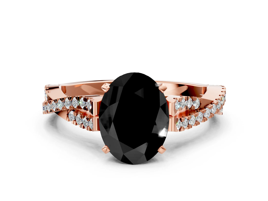 Rose gold Fancy Black Oval Cut Diamond Solitaire Engagement Ring with Twisted Pavé Band and Four-Prong Setting_36