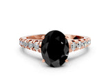 Rose gold Fancy Black Oval Cut Diamond Solitaire Ring with Cathedral Setting and Pavé Band