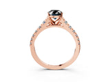 Rose gold Fancy Black Oval Cut Diamond Solitaire Ring with Cathedral Setting and Pavé Band_3