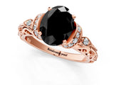Rose gold Fancy Black Oval Cut Diamond Solitaire Ring with Filigree Band and Four-Prong Setting_1