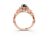Rose gold Fancy Black Oval Cut Diamond Solitaire Ring with Filigree Band and Four-Prong Setting_3
