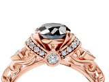 Rose gold Fancy Black Oval Cut Diamond Solitaire Ring with Filigree Band and Four-Prong Setting_4