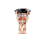 Rose gold Fancy Black Oval Cut Diamond Solitaire Ring with Filigree Band and Four-Prong Setting_5