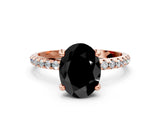 Rose gold Fancy Black Oval Cut Diamond Solitaire Ring with Four-Prong Setting and Pavé Band_3