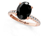 Rose gold Fancy Black Oval Cut Diamond Solitaire Ring with Four-Prong Setting and Pavé Band_4