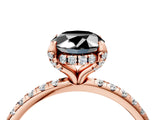 Rose gold Fancy Black Oval Cut Diamond Solitaire Ring with Four-Prong Setting and Pavé Band_7
