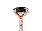 Rose gold Fancy Black Oval Cut Diamond Solitaire Ring with Four-Prong Setting and Pavé Band_8