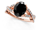 Rose gold Fancy Black Oval Cut Diamond Solitaire Ring with Four-Prong Setting and Twisted Pavé Band_1