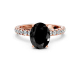 Rose gold Fancy Black Oval Cut Diamond Solitaire Ring with Pavé Accents and Four-Prong Setting