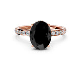 Rose gold Fancy Black Oval Cut Diamond Solitaire Ring with Pavé Band and Hidden Halo_12