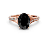 Rose gold Fancy Black Oval Cut Diamond Solitaire Ring with Pavé Band and Prong Setting_12