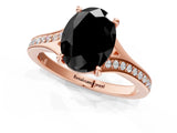 Rose gold Fancy Black Oval Cut Diamond Solitaire Ring with Pavé Band and Prong Setting_13
